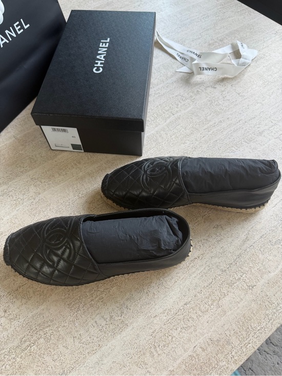CHANEL Shoes - CHANEL Black Quilted Leather Espadrille Flats with CC Logo